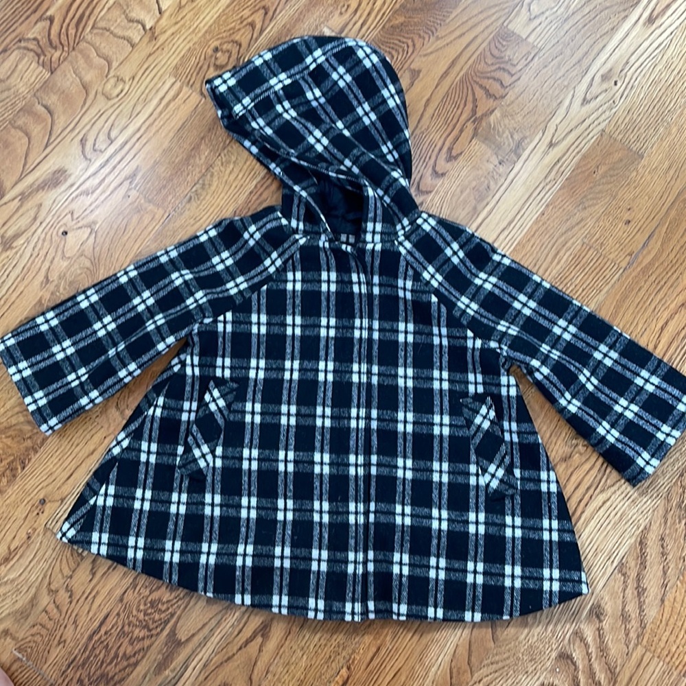 Black and white plaid wool blend cape coat zip up  2T